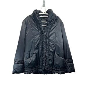 Dana‎ Buchman Womens Black Zip Snap Ruffled Puffer Filled Jacket XL